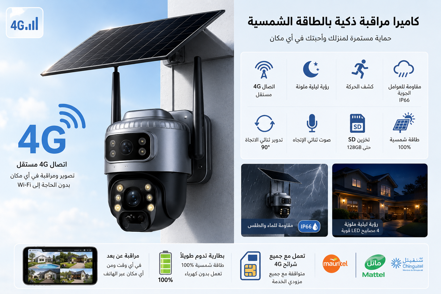 كاميرا مراقبة ذكية مع تتبع ذكي للحركة  تشتغل بالطاقة الشمسية